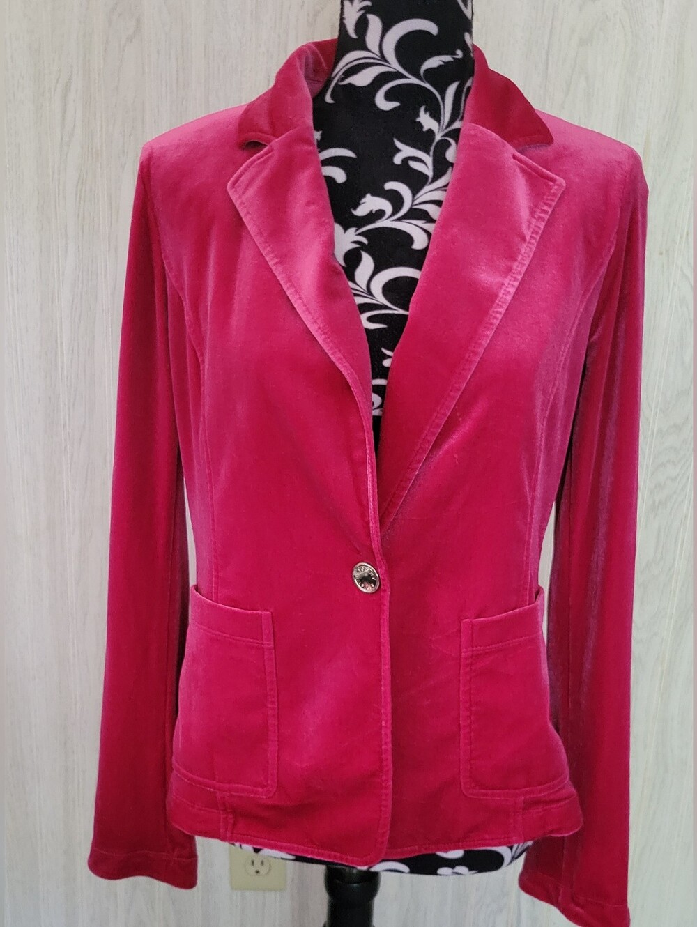 Tommy Hilfiger Blazer Womens Hot Pink Velour One Button Suit Separate Jacket